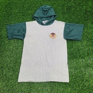 Vintage 80s Taz-Mania Mesh Hooded Shirt Small 17x24 Cropped